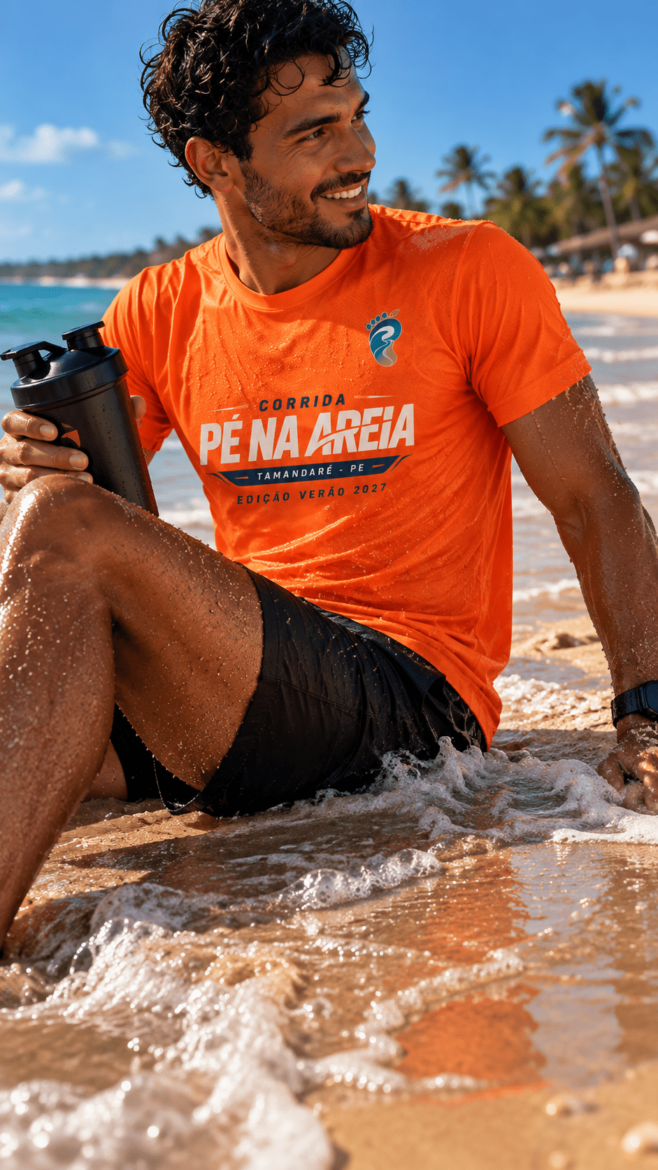 Camisa oficial laranja da Corrida Pé na Areia