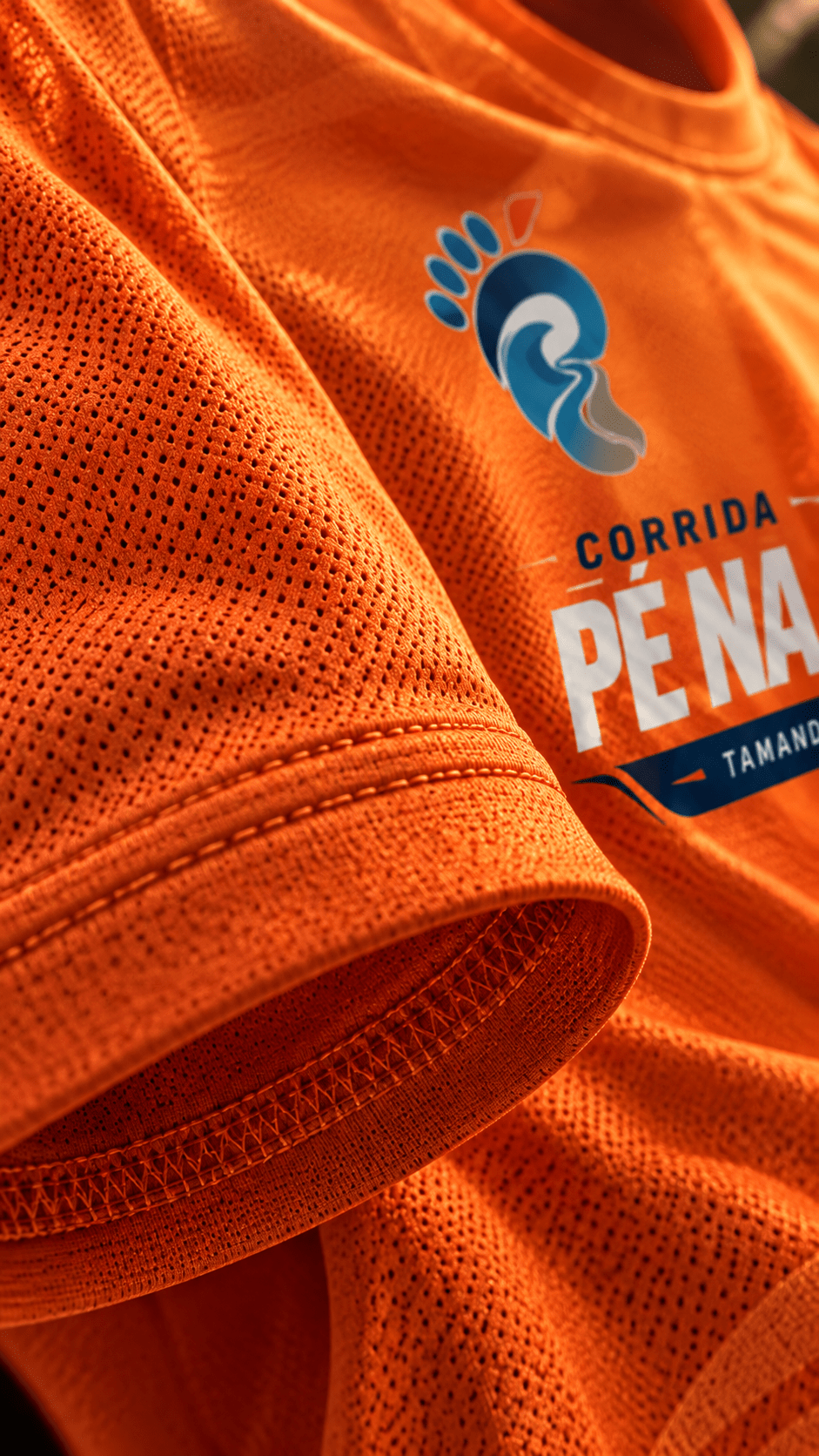 Camisa oficial laranja da Corrida Pé na Areia