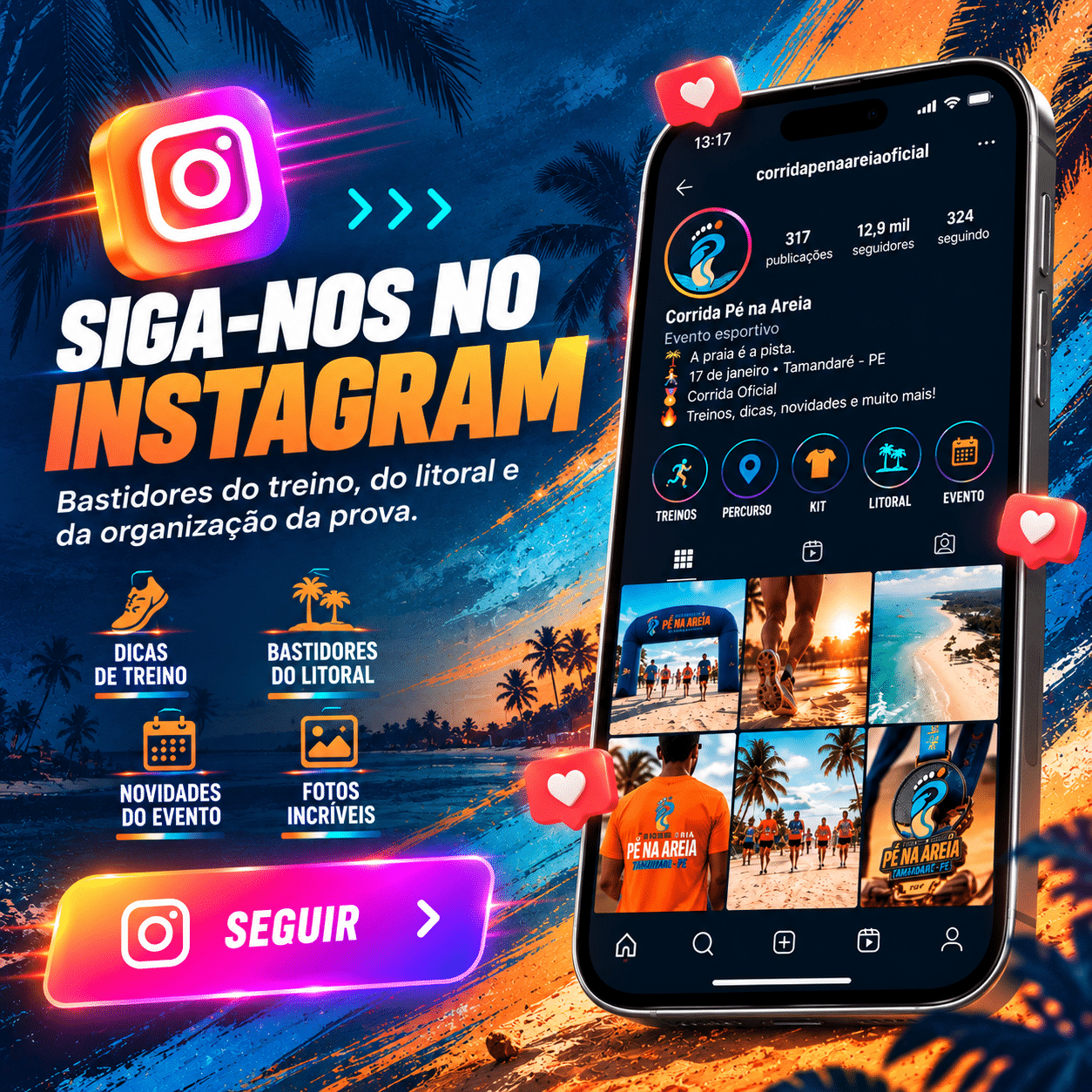 Siga a Corrida Pé na Areia no Instagram