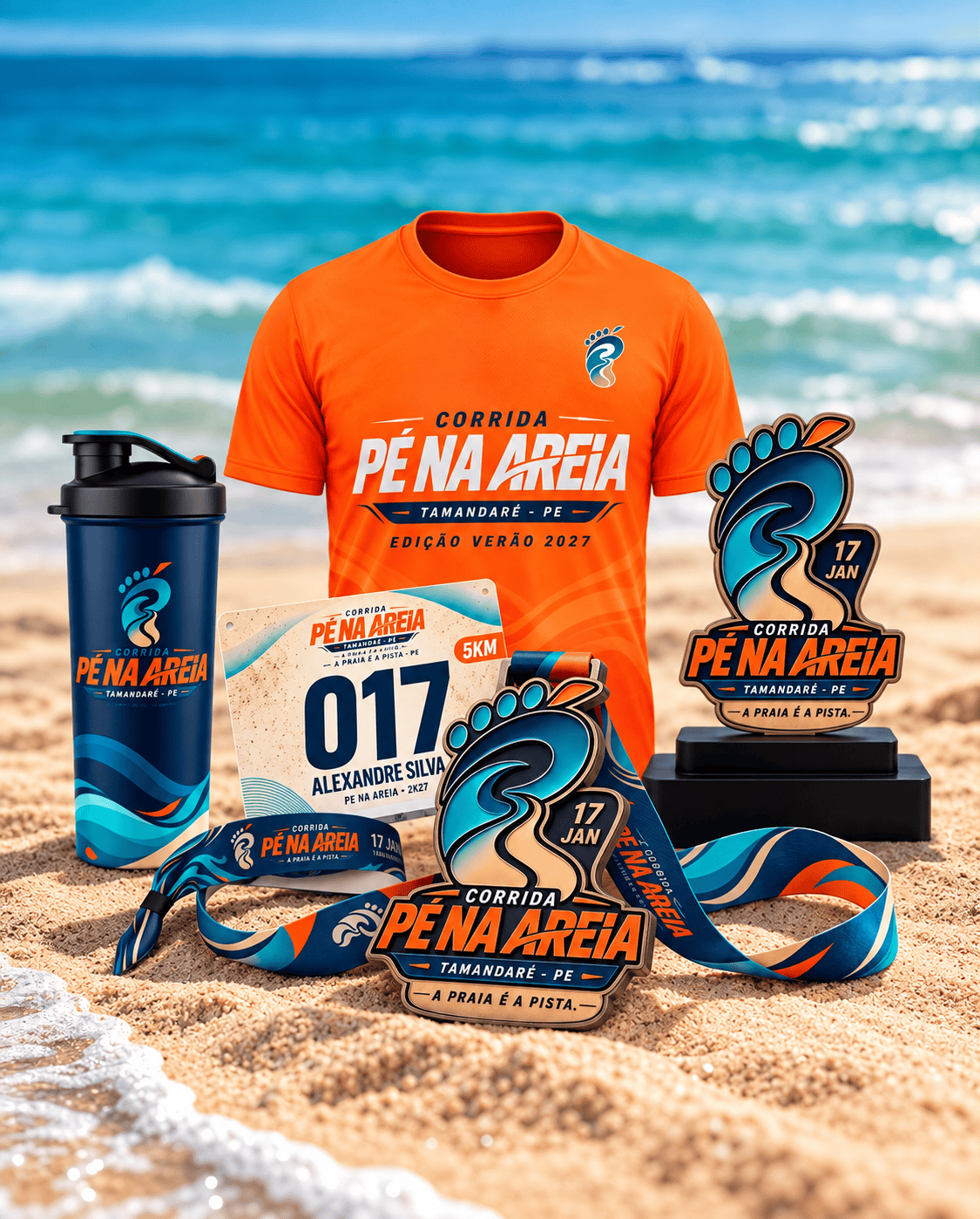 Camisa oficial laranja da Corrida Pé na Areia