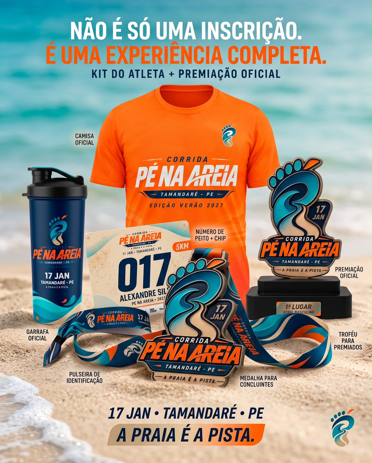 Camisa oficial laranja da Corrida Pé na Areia